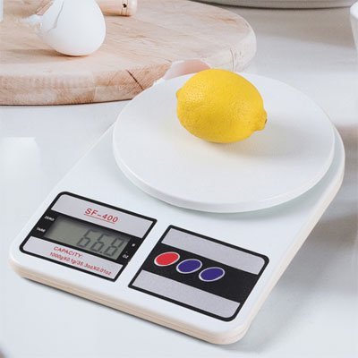 Balance - cuisine - numérique - verre - trempé - un - citron - jaune - dessus
