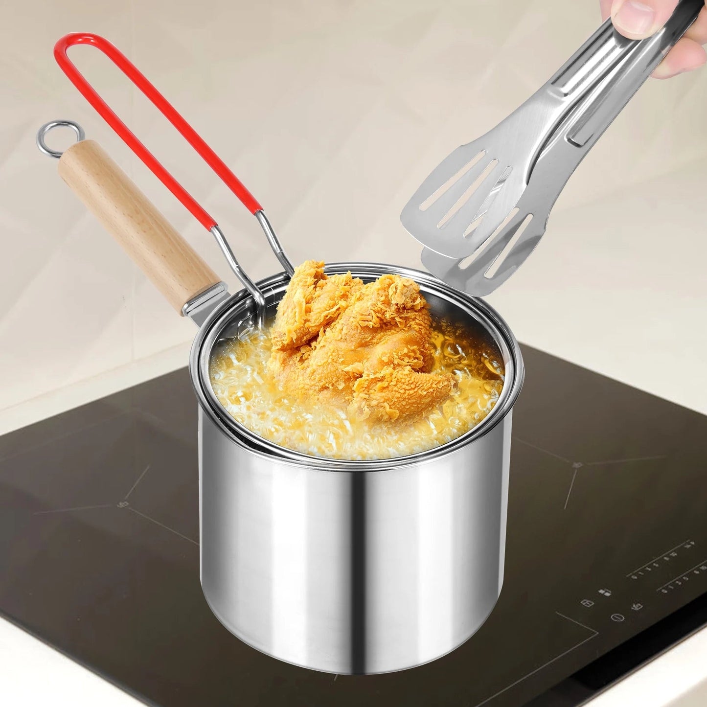 Panier- Friteuse- Profond- en- Inox- pour- Cuisson- Immersive : avec poulet frits