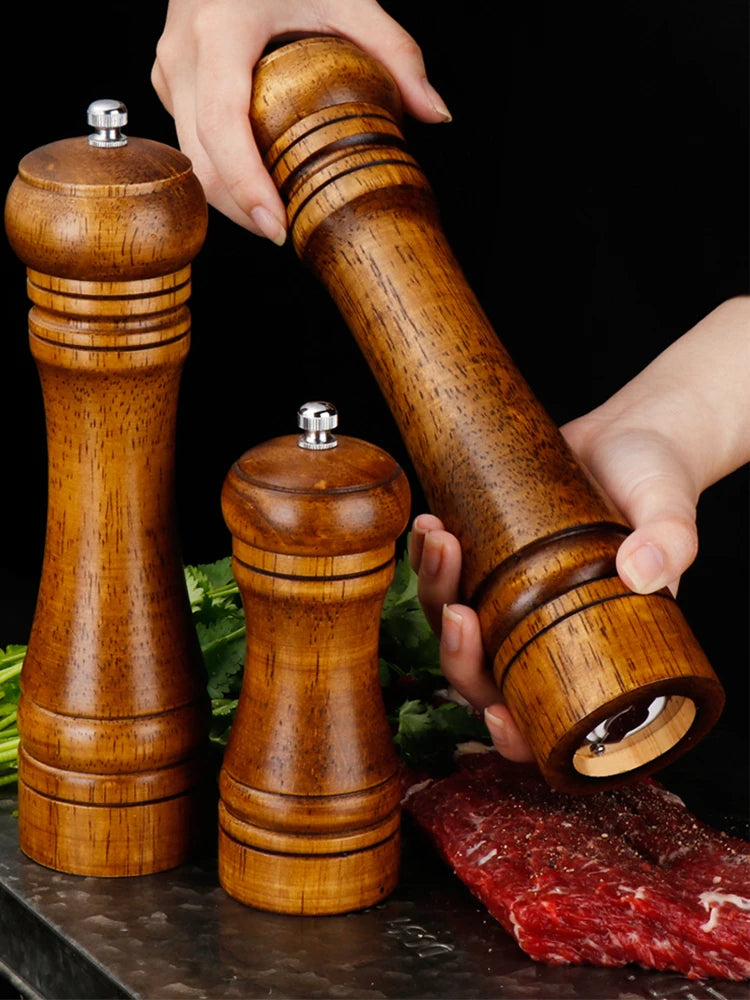 wooden pepper and salt mill