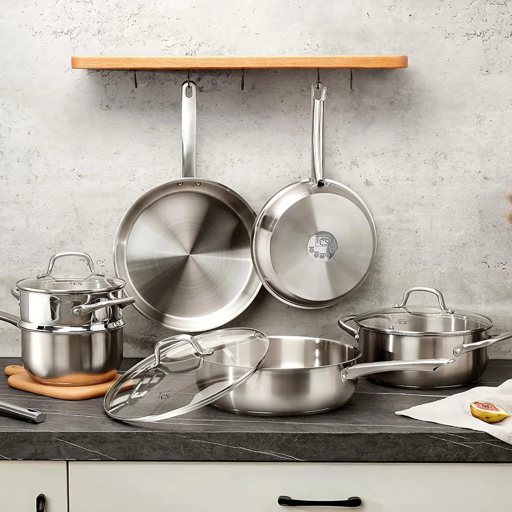 Batterie de Cuisine 10 Pièces en Acier Inoxydable (Inox 18/10) - Induction et tous Feux - Va au Four - Prati - Kitchen