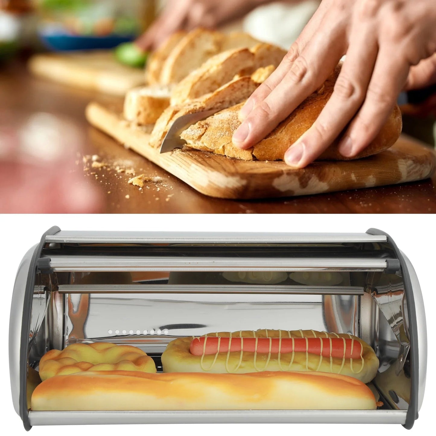 Boîte à pain Grande Capacité en Acier Inoxydable (Inox) - Pour Conserver la Fraîcheur du Pain et des Pâtisseries - Prati - Kitchen