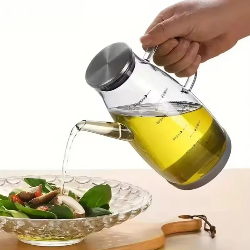 BOUTEILLE D'HUILE ANTI - GOUTTE (1000ML) | Verre et Acier Inoxydable | Verseur Précis et Propreté Cuisine Garantie. - Prati - Kitchen