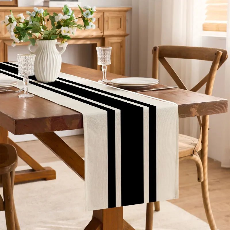 Chemin de Table en Lin Rayures Noires | Décoration Style Ferme pour Cuisine et Salle à Manger - Prati - Kitchen