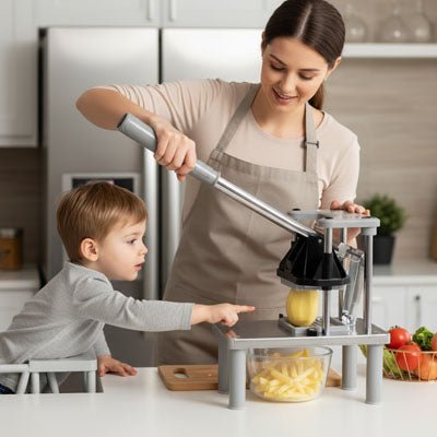 Coupe - Frites Professionnel Manuel en Acier Inoxydable (Inox) - 2 Lames Interchangeables - Prati - Kitchen