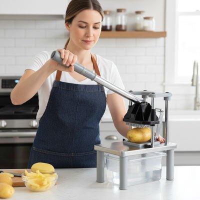 Coupe - Frites Professionnel Manuel en Acier Inoxydable (Inox) - 2 Lames Interchangeables - Prati - Kitchen