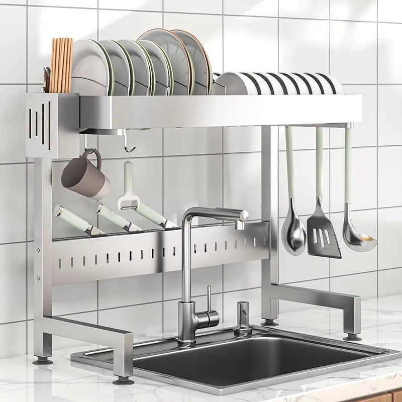égouttoir à vaisselle 2 niveaux sur évier en acier INOX - Modulable, Extensible et Anti - Corrosion - Prati - Kitchen