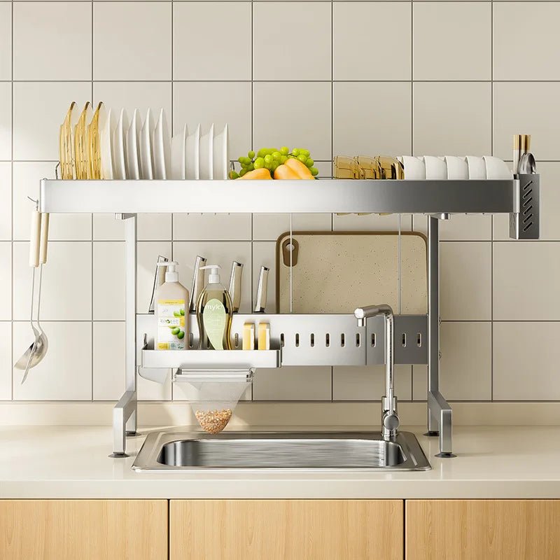 égouttoir à vaisselle 2 niveaux sur évier en acier INOX - Modulable, Extensible et Anti - Corrosion - Prati - Kitchen