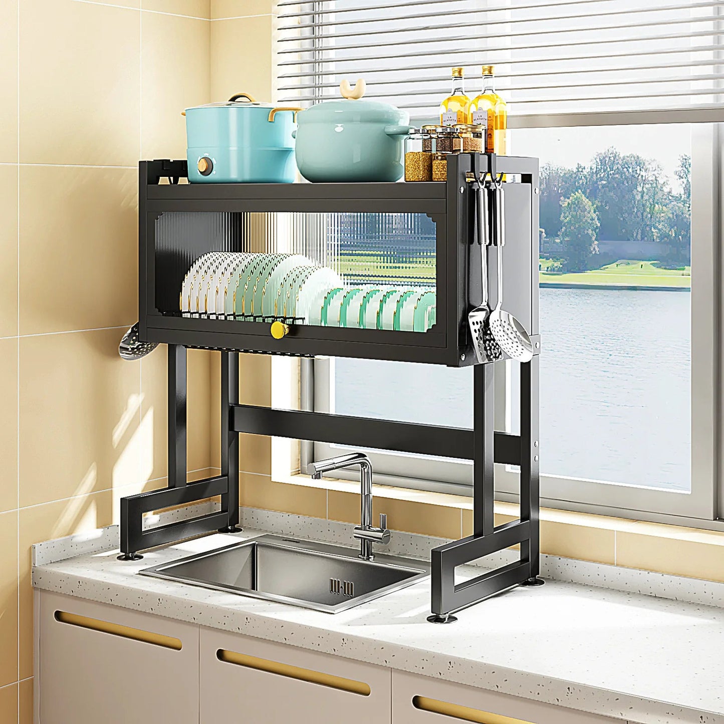 égouttoir à vaisselle 3 niveaux sur évier en acier INOX - Modulable, Extensible et Anti - Corrosion - Prati - Kitchen