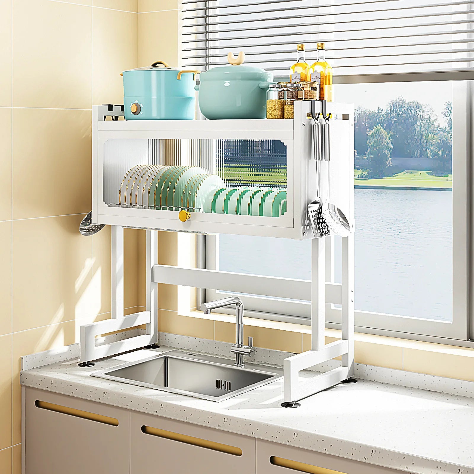 égouttoir à vaisselle 3 niveaux sur évier en acier INOX - Modulable, Extensible et Anti - Corrosion - Prati - Kitchen