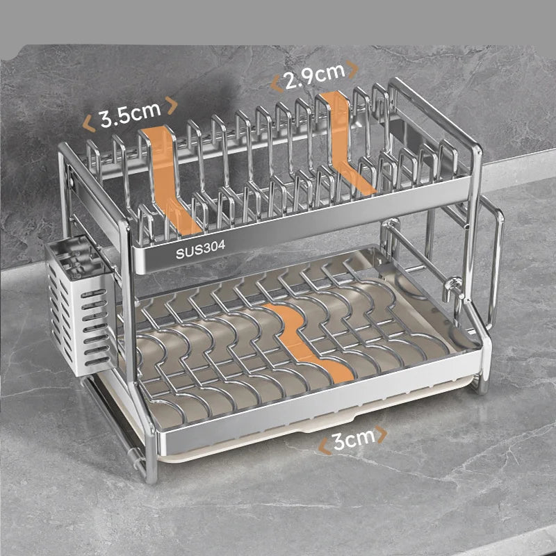 Égouttoir à Vaisselle Design en Acier Inoxydable | Organisateur de Cuisine avec Bac Récupérateur | Gain de Place | Robuste et Anti - Rouille - Prati - Kitchen