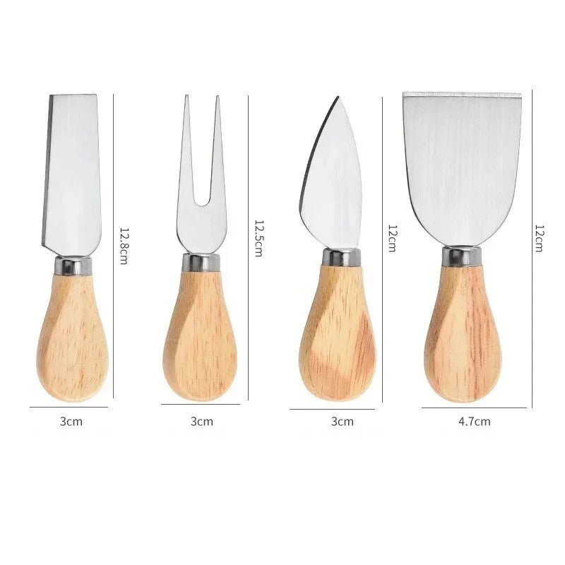 ensemble- couteaux- à- fromage- Pro- 4 Pièces | Lames- acier- inoxydable- et- Manche- en- bois- élégant : les- dimensions