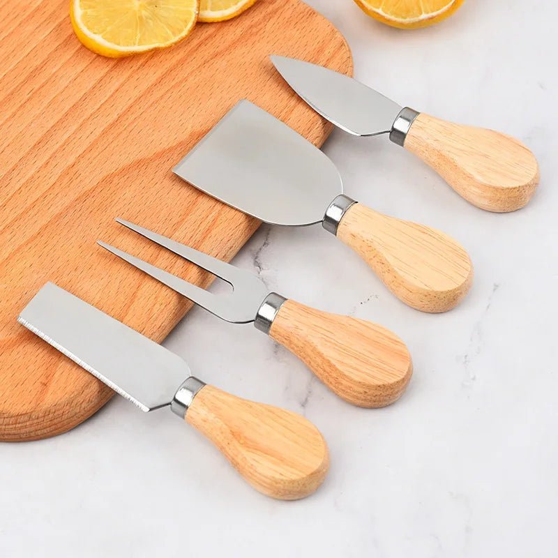 ensemble couteaux à fromage Pro 4 Pièces | Lames acier inoxydable et Manche en bois élégant - Prati - Kitchen