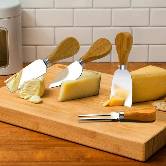 ensemble couteaux à fromage Pro 4 Pièces | Lames acier inoxydable et Manche en bois élégant - Prati - Kitchen