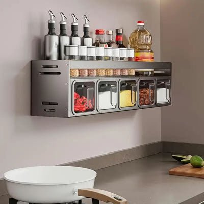 étagère à épices murale en acier inoxydable avec crochets pour cuisine - Prati - Kitchen
