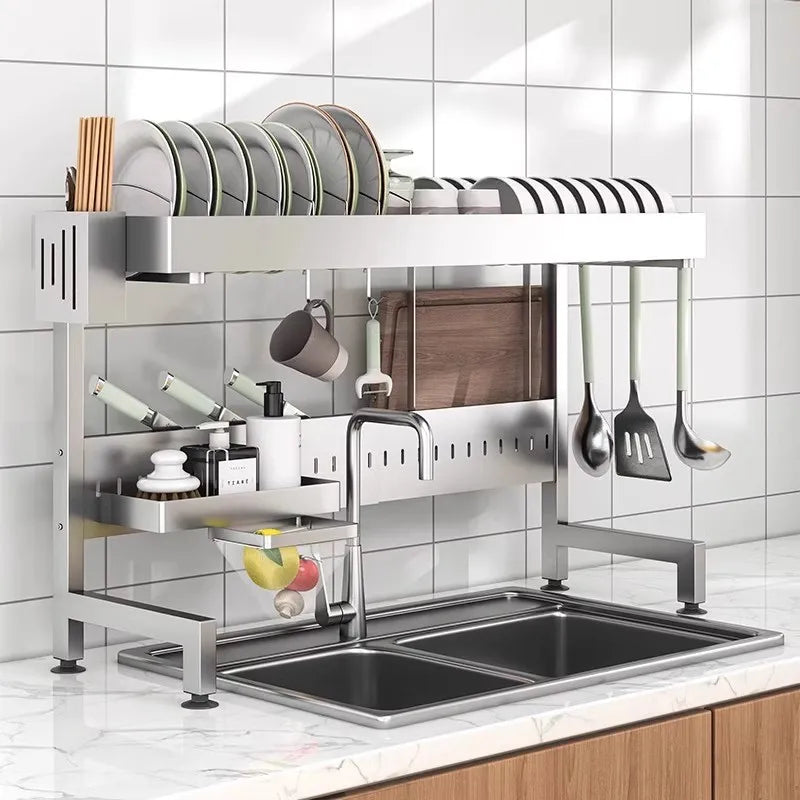 égouttoir- à- vaisselle- 3- niveaux- sur- évier- en- acier- INOX - Modulable,- Extensible- et- Anti-Corrosion