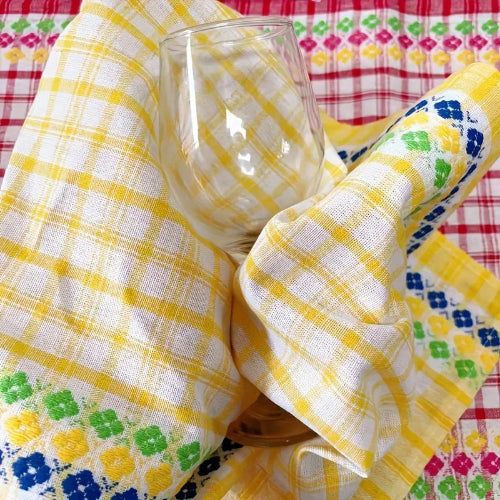 Torchon de cuisine coton carreaux multicolores