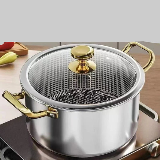 Marmite Inox 18/10 Antiadhésive "Nid d'Abeille" – Tous Feux (Induction/Gaz) – Couvercle Inclus - Prati - Kitchen