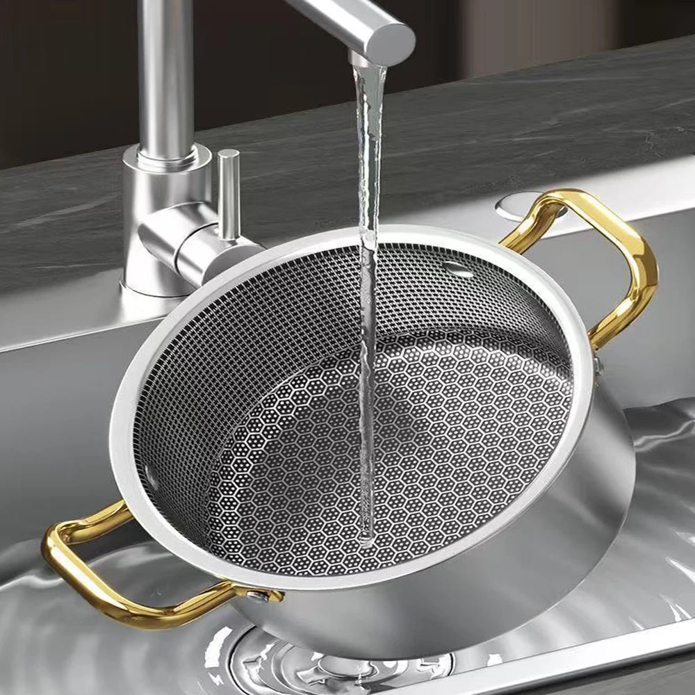Marmite Inox 18/10 Antiadhésive "Nid d'Abeille" – Tous Feux (Induction/Gaz) – Couvercle Inclus - Prati - Kitchen