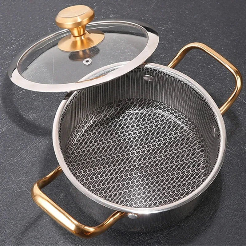 Marmite Inox 18/10 Antiadhésive "Nid d'Abeille" – Tous Feux (Induction/Gaz) – Couvercle Inclus - Prati - Kitchen