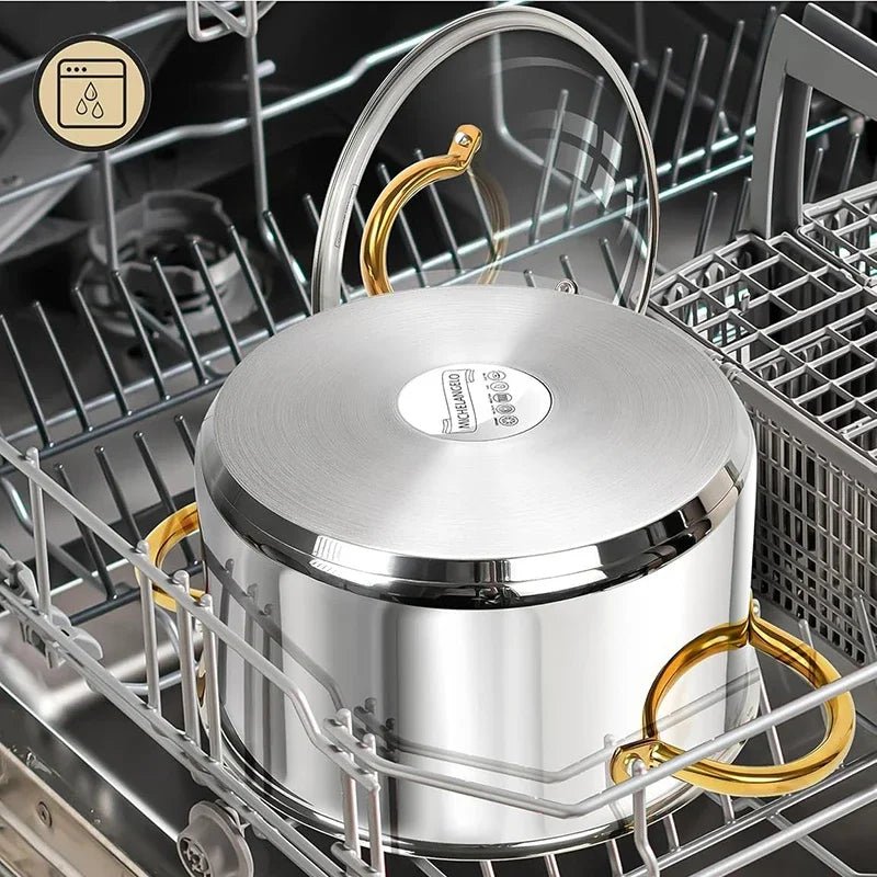 Marmite Inox MICHELANGELO Pro (Jusqu'à 9,5 L) – Tous Feux et Four – Double Poignée, Couvercle - Prati - Kitchen