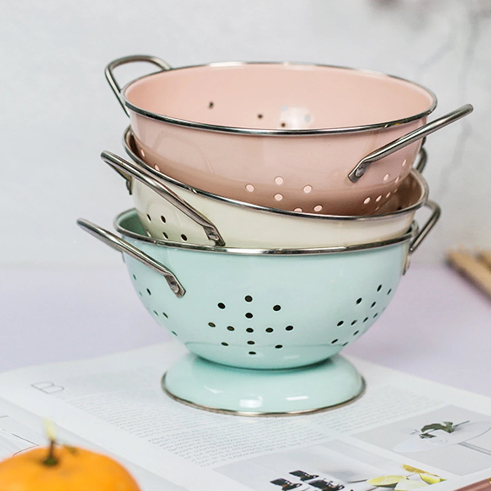 Passoire Cuisine Émaillée Rétro Vintage | Acier Émail Grand Modèle - Prati - Kitchen