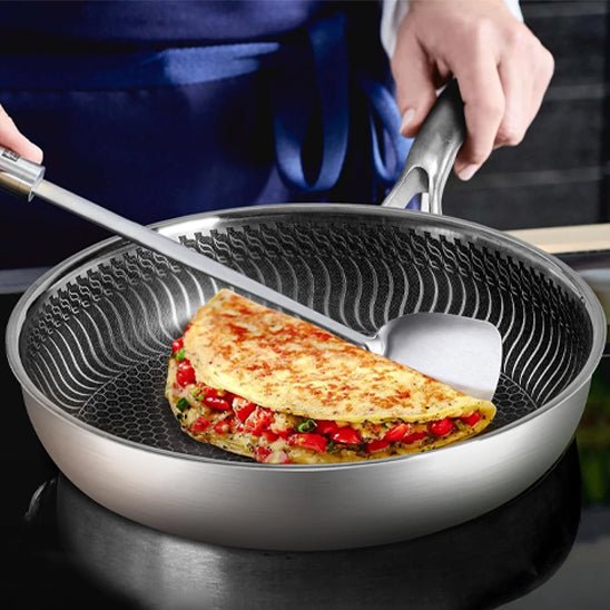 poêle- inox- antiadhésive - Diamètres 28cm- et- 30cm : montrant- la- qualité- de- la- cuisson