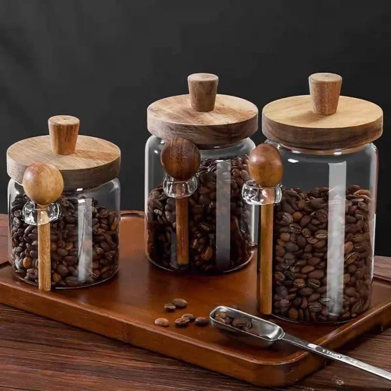 Récipient en Verre Hermétique pour Café et Thé - Couvercle et Cuillère en Bois - Prati - Kitchen