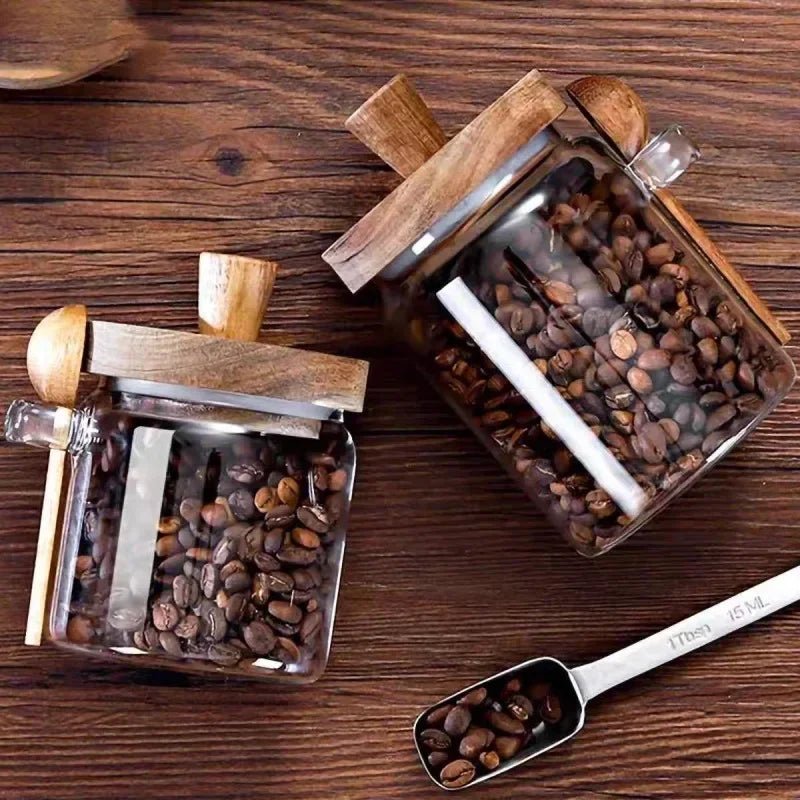 Récipient en Verre Hermétique pour Café et Thé - Couvercle et Cuillère en Bois - Prati - Kitchen