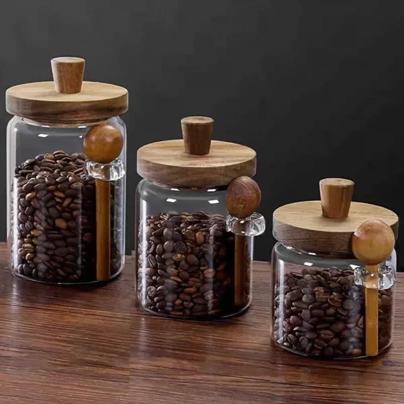 Récipient en Verre Hermétique pour Café et Thé - Couvercle et Cuillère en Bois - Prati - Kitchen