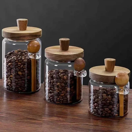 Récipient en Verre Hermétique pour Café et Thé - Couvercle et Cuillère en Bois - Prati - Kitchen