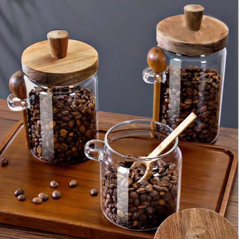 Récipient en Verre Hermétique pour Café et Thé - Couvercle et Cuillère en Bois - Prati - Kitchen