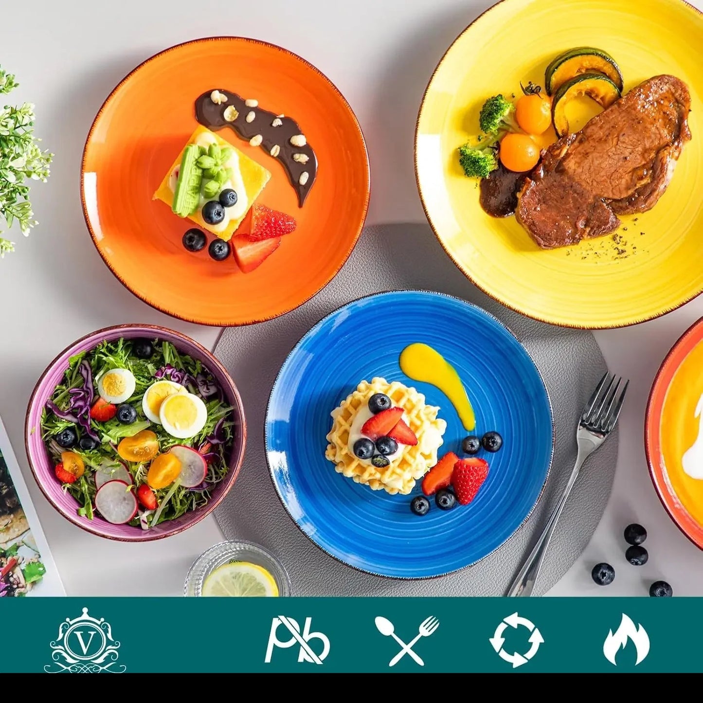 service- de- table- BONITA- VANCASSO- Vaisselle- en- grès- 18- pièces : assiettes- avec- nourriture