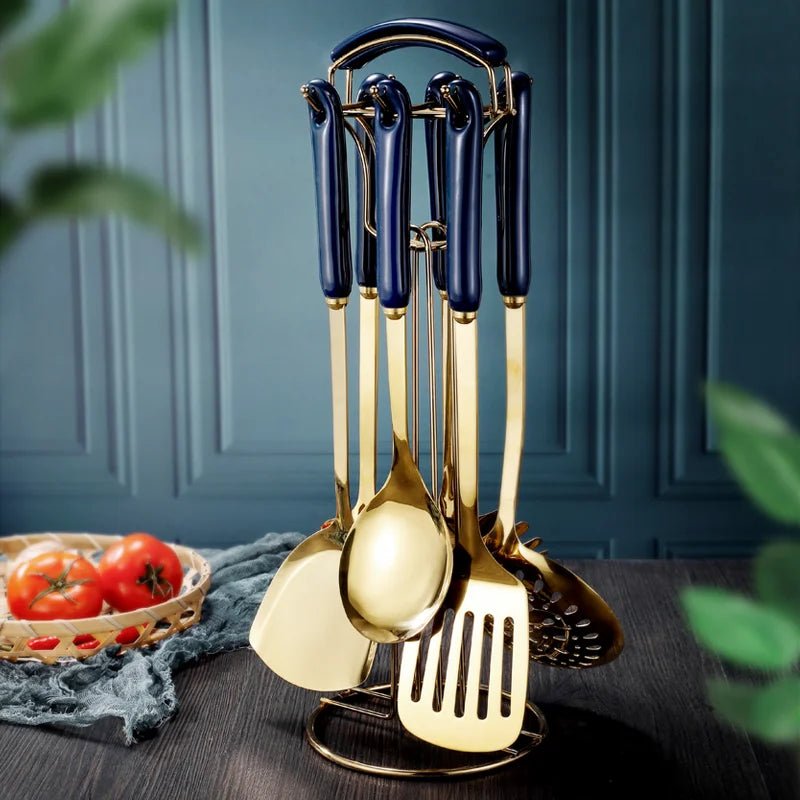 Set 6 ustensiles de cuisine de luxe | inox doré et manches céramique - Prati - Kitchen