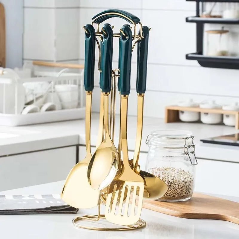 Set 6 ustensiles de cuisine de luxe | inox doré et manches céramique - Prati - Kitchen
