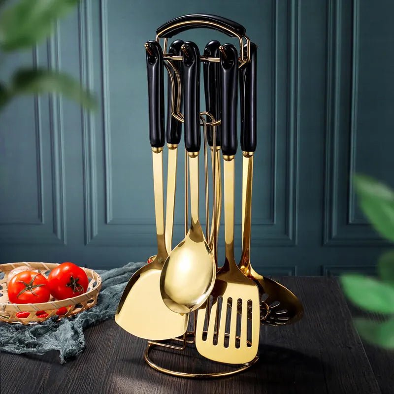 Set 6 ustensiles de cuisine de luxe | inox doré et manches céramique - Prati - Kitchen