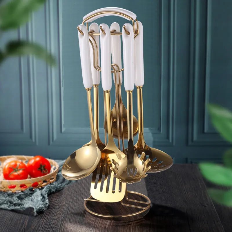 Set 6 ustensiles de cuisine de luxe | inox doré et manches céramique - Prati - Kitchen