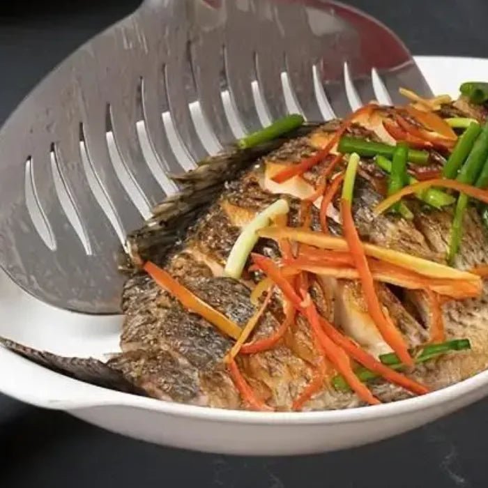 Spatule de Cuisine Antiadhésive et Fendue | Spatule à Poisson (Filet) et Steak en Inox | Long Manche Ergonomique pour Œufs et Crêpes - Prati - Kitchen