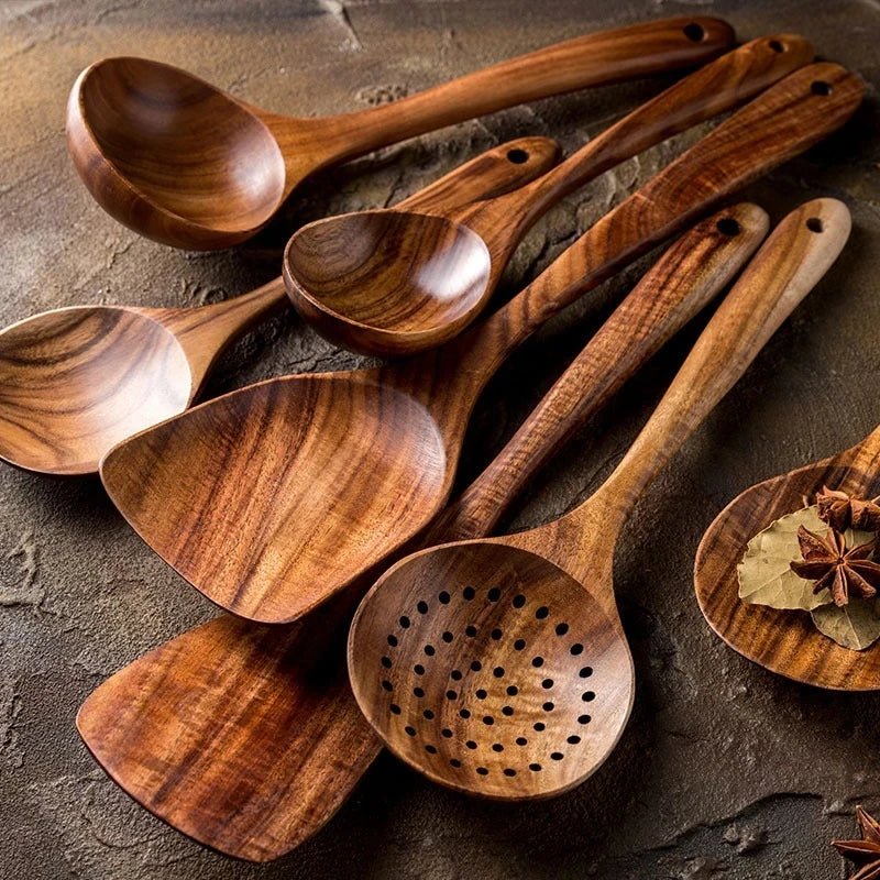Set De 5 Ustensiles De Cuisine En Bois D’olivier – élégants, Durables Et Naturels