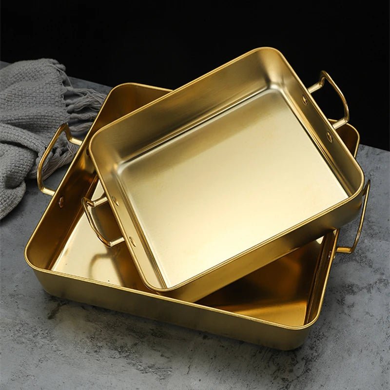 2 plats à four inox or