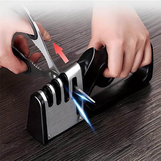Aiguiseur de Couteaux Manuel 4 étapes en Acier Inoxydable | Poignée Noir : ciseaux- qui- s'équise