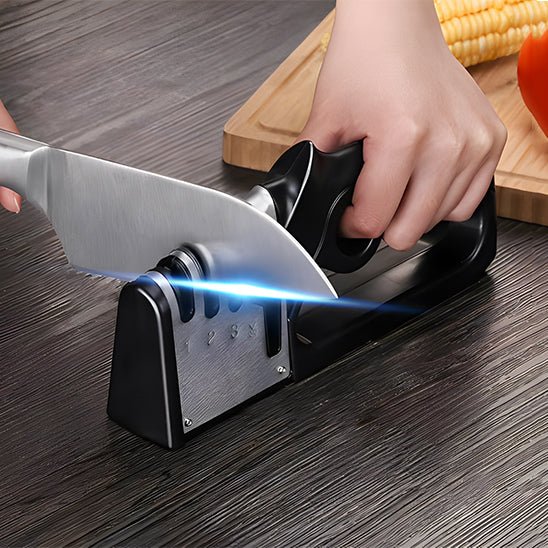 Aiguiseur de Couteaux Manuel 4 étapes en Acier Inoxydable | Poignée Noir :  résultat- instantanée