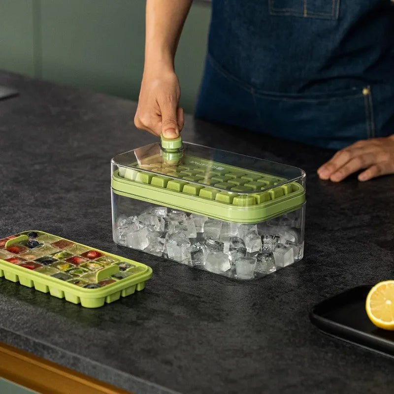 Bac à Glaçons Pro, Double Couche | Démoulage instantané par pression | Rangement Hermétique Empilable : doigt- sur- bouton-  poussoir