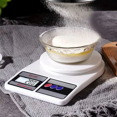 Balance - cuisine - numérique - verre - trempé - bol - avec - farine - dessus