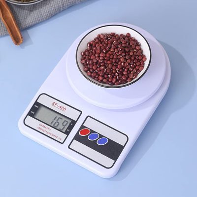 Balance - cuisine - numérique - verre - trempé - bol - avec - haricot - rouge - dessus