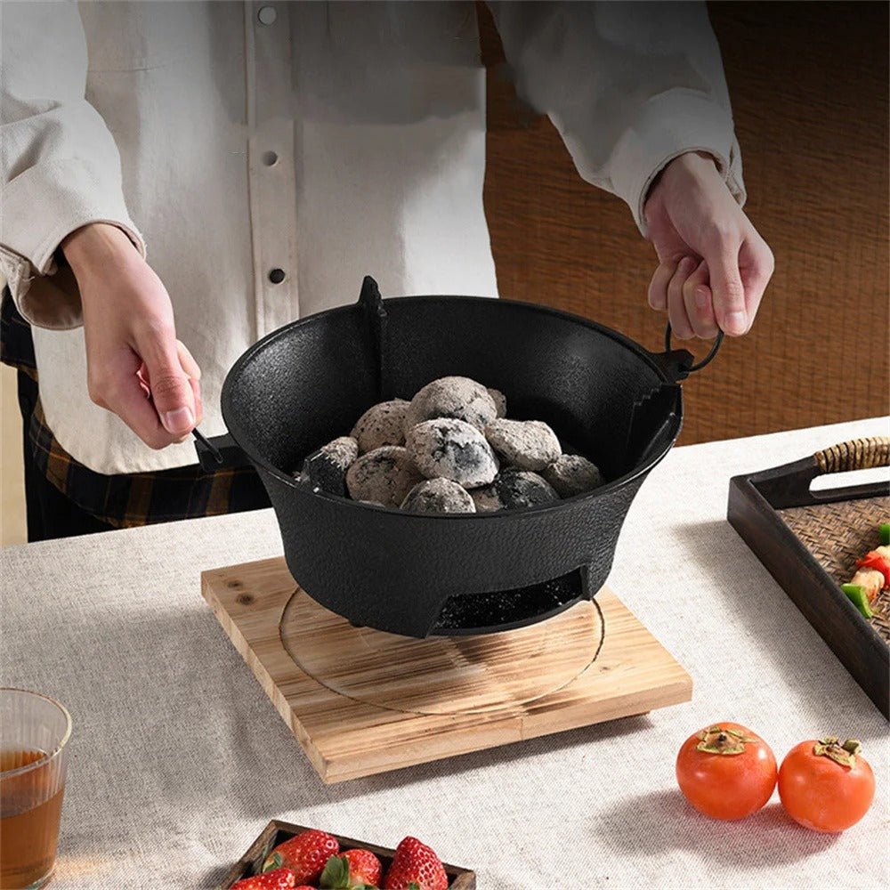 Barbecue - portable - fonte - 23cm - avec - charbon