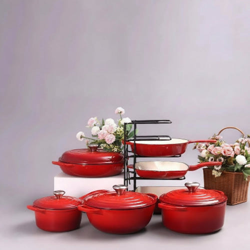 Batterie - cuisine - fonte - émaillée - 7 - pièces