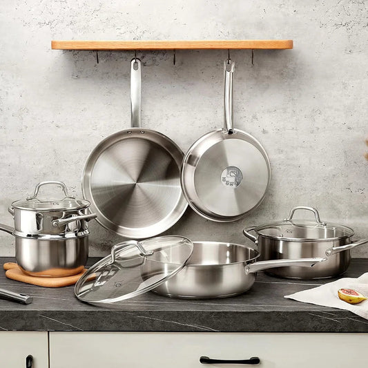 Batterie - de - cuisine - acier -inoxydable - 18/10 - 10 pièces