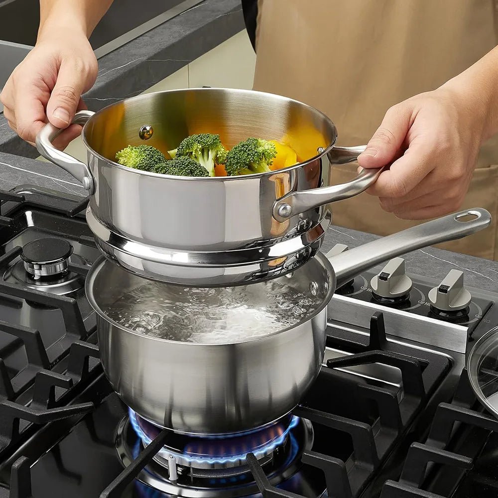 Batterie - de - cuisine - acier -inoxydable - 18/10 - 10 pièces - ustensile - 2 - en -1