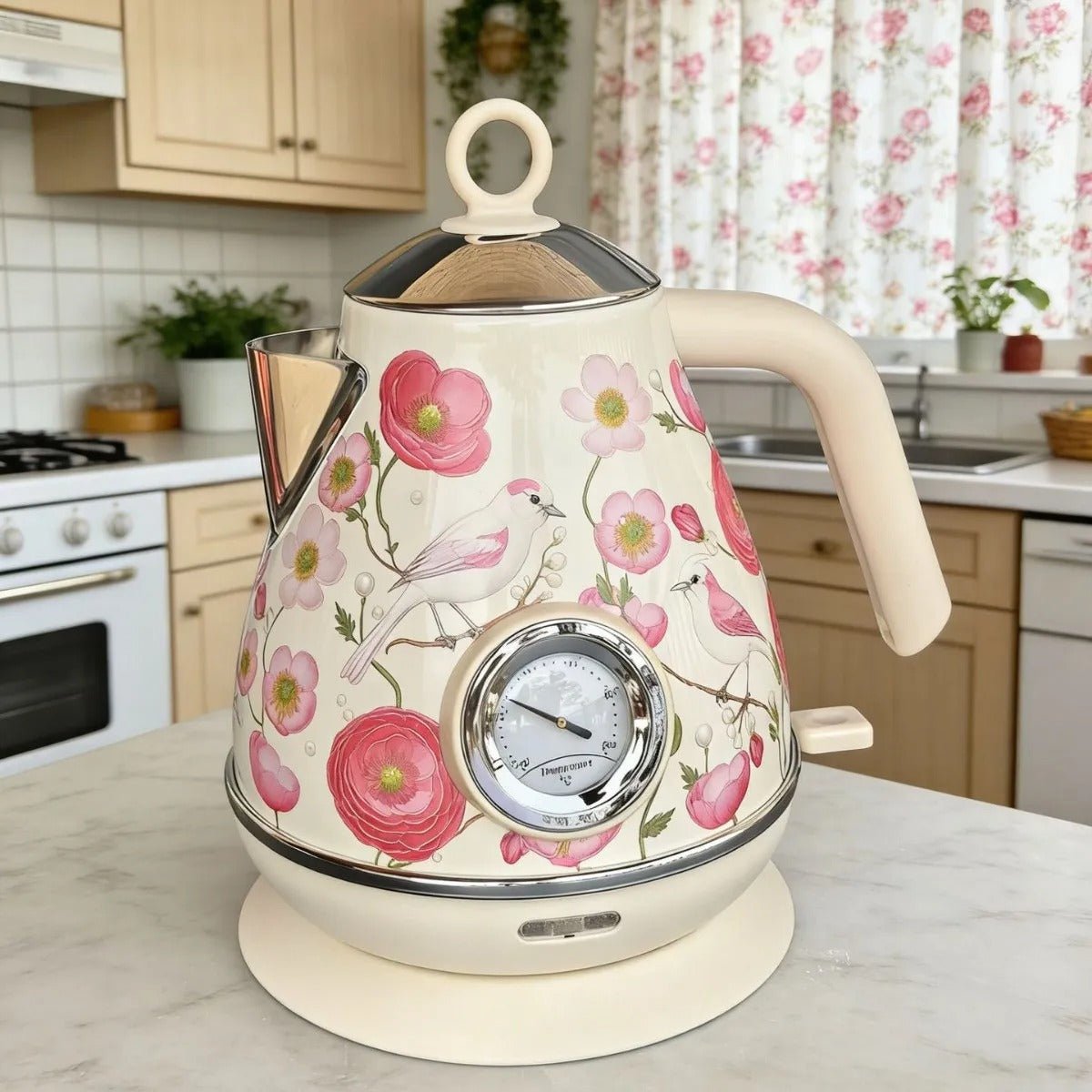 Bouilloire - électrique - rétro - fleurs - 1,7l