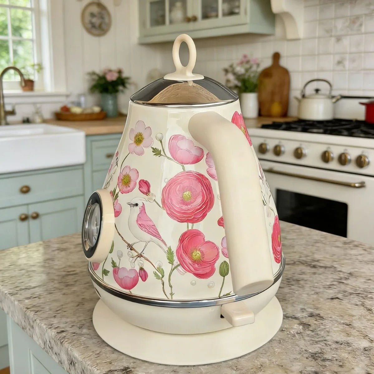 Bouilloire - électrique - rétro - fleurs - 1,7l - ergonomie - sur - table